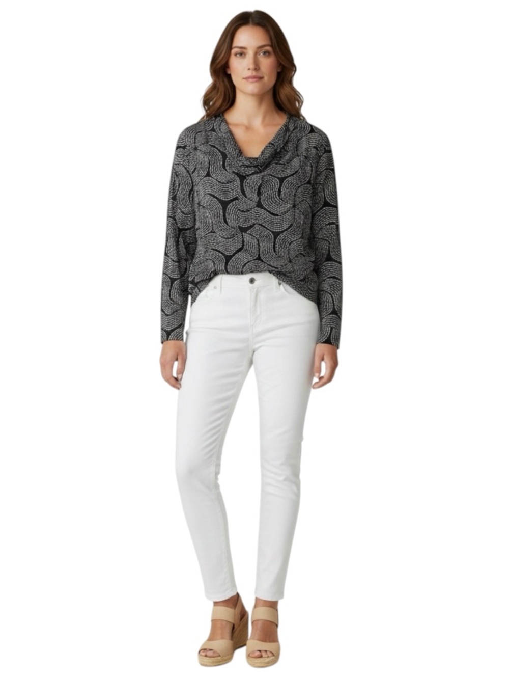ESCAPADA  Resort Wear Patterned Blouse in Black and White Size Small - Picture 2 of 8